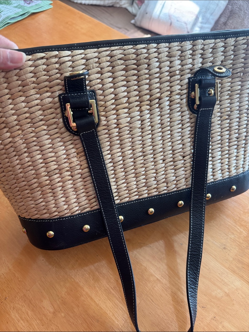 Woven Straw Pet CarryTote with Black Trim and Gold Accents - Picture 7 of 12